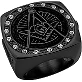 Oaldilee Masonic Signet Rings for Men, 316L Stainless Steel/18K Real Gold/Black Metal Freemason Jewelry, Punk Biker Mason Ring, Size 7-12