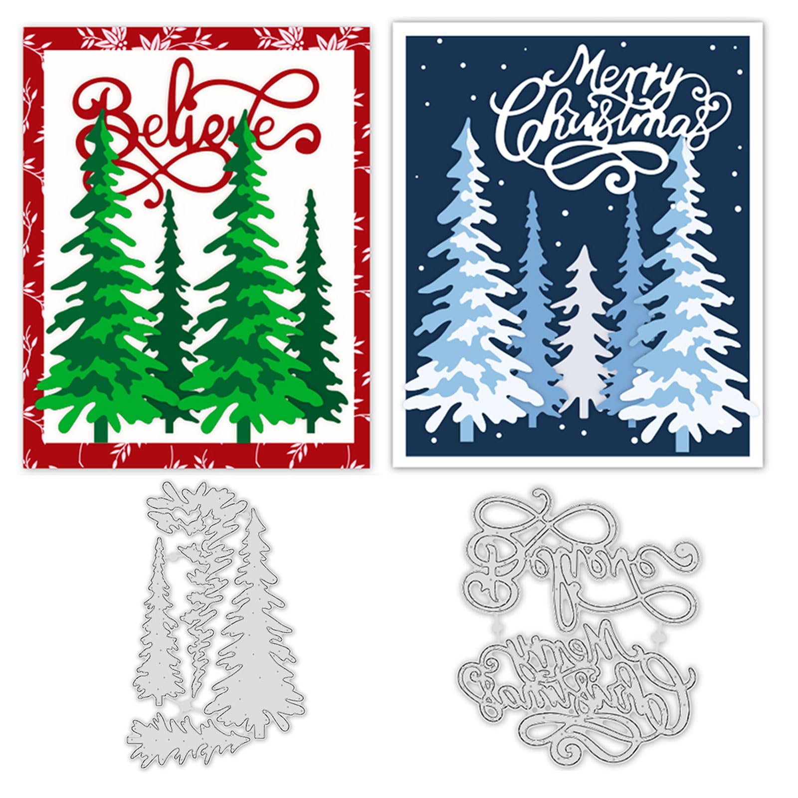 ORIGACH Christmas Pine Tree Merry Christmas Metal Die Cut Stencils for Card Making DIY Crafting Scrapbooking Journal Photo Album Decoration