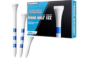 CHAMPKEY Premium Wood Golf Tees 200 Count - 3 Line Marking System Golf Wood Tees - Achieve Consistent and Long Distance Shot