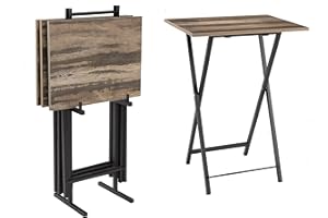 DITHOKO Wooden Folding TV Trays Set of 4: Industrial Eating Tray Tables for Living Room - Industrial Foldable Snack Side Table - Dinner Tables for Small Space