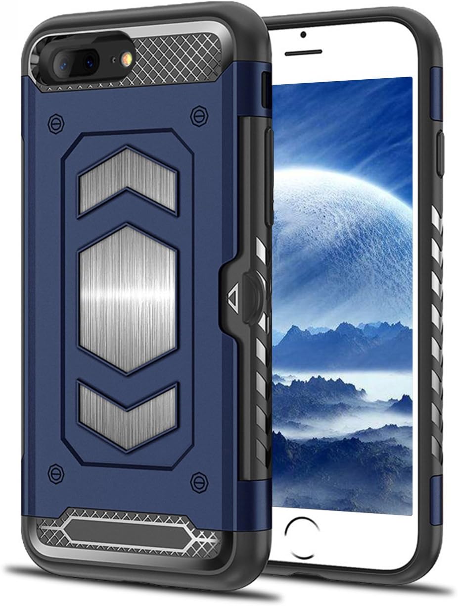 Compatible with iPhone 7 Plus Case, for iPhone 8 Plus Case, Military Grade Duty Premium Protective Cases Shock Magnetic Phone Holder for Car Phone Case for iPhone 8 Plus Cover with Card Holder (Blue)