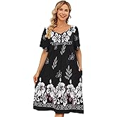 udforsk House Dresses for Women with Pockets Moo Moo Nightgown Short Sleeve Mumu Dress Lounge Dress S-5XL