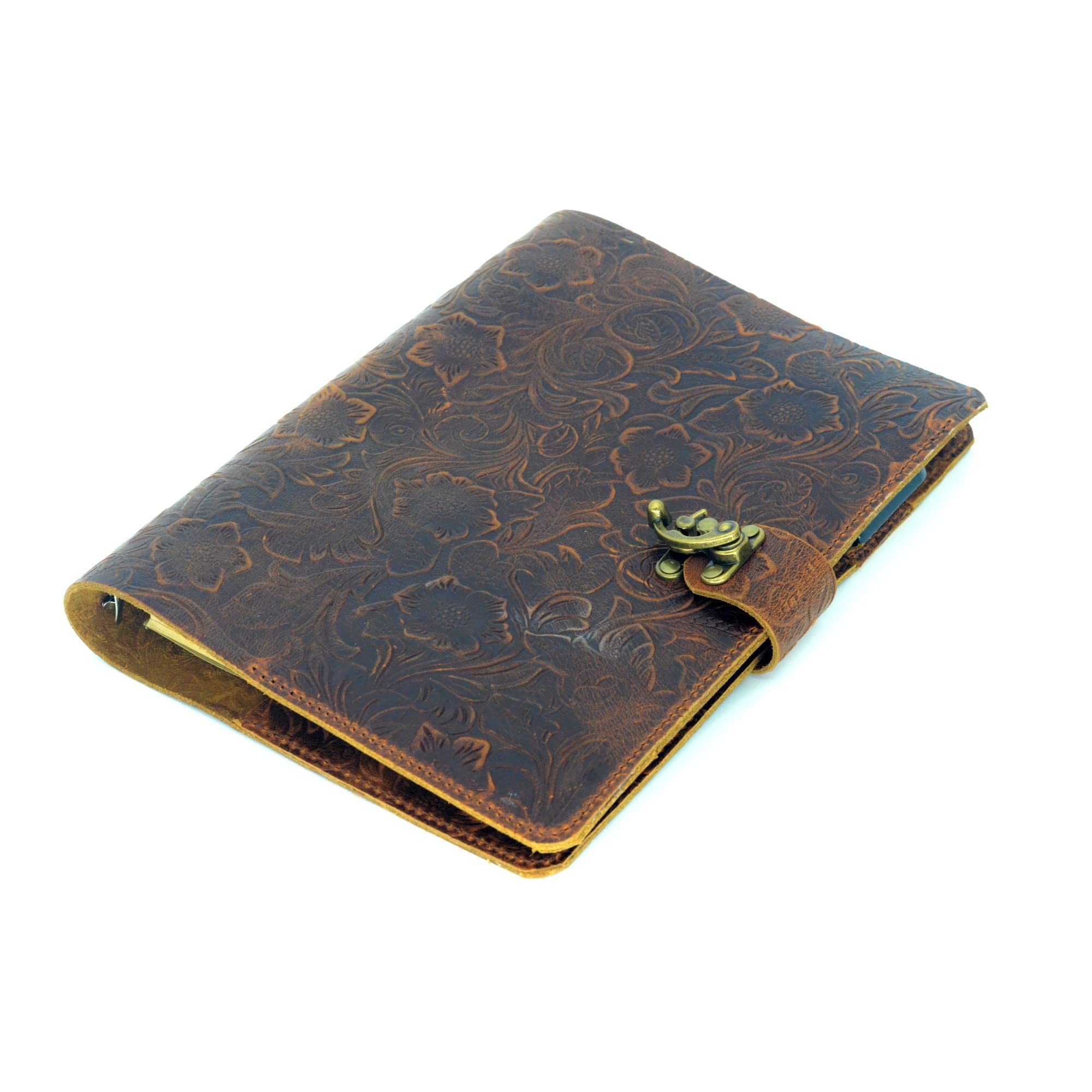 JJNUSA Leather A4 4 Ring Holder Writing Portfolio Multi Document Case with Removable Binder Clipboard and Functional Pocket for Organizer Office Travel School