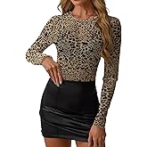 GKBK Womens Mesh Long Sleeve Tops Crew Neck Sexy See Through Tee Shirts Party Club Night Lace Blouse