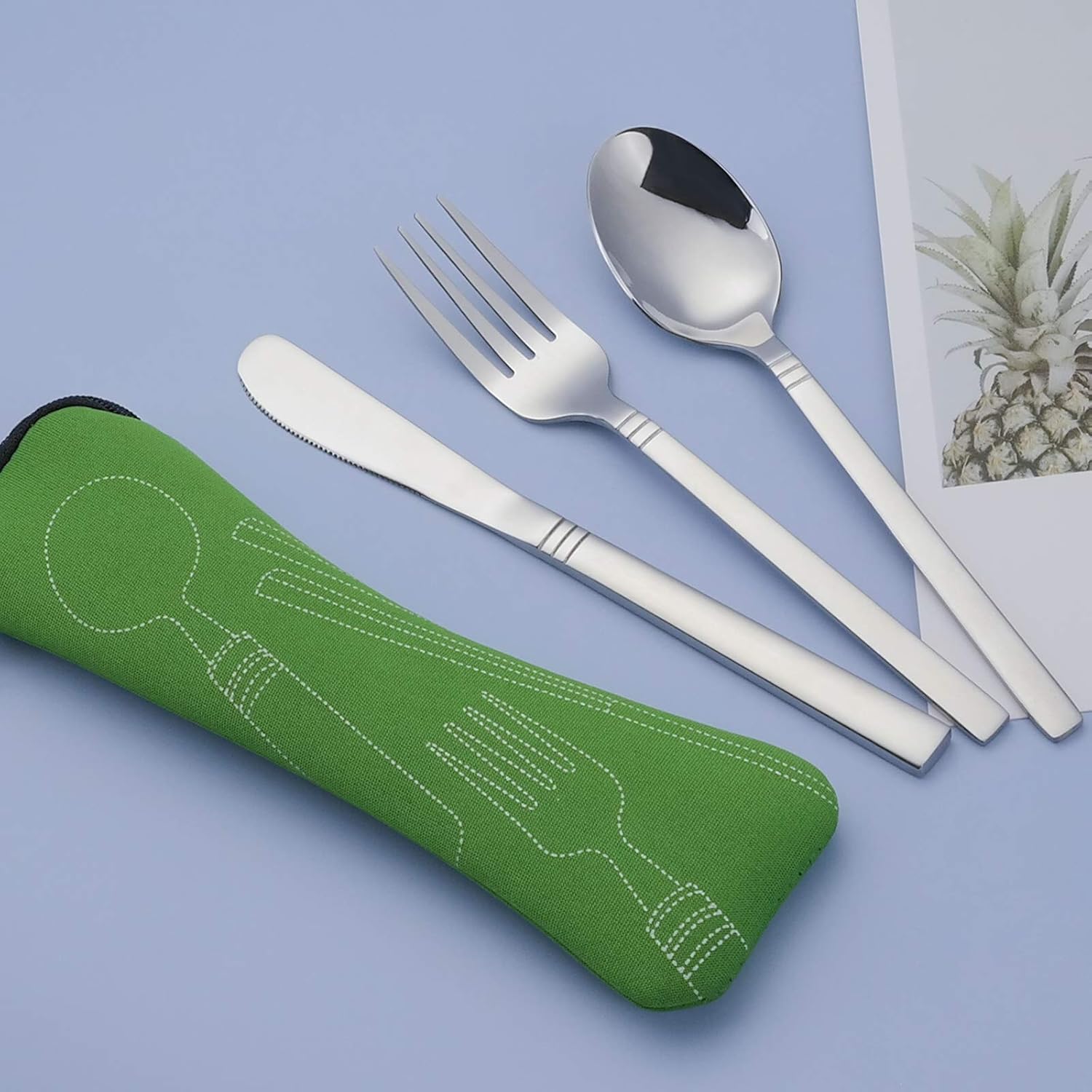 Fosly Camping Cutlery Set for 1, 3 Pieces Travel Cutlery with Blue Case