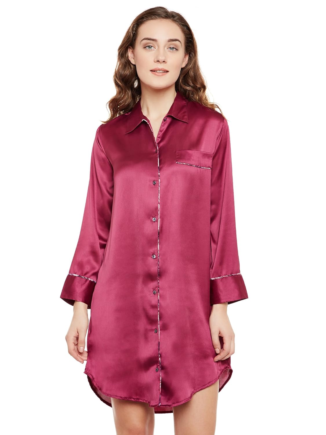 martini women thigh length satin night shirt (purple , x-large)