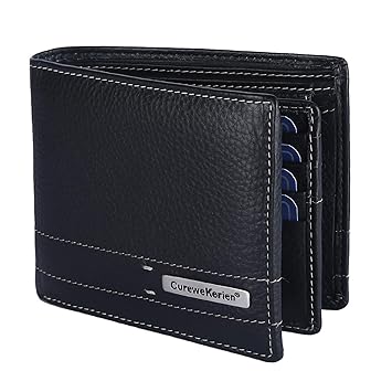 Curewe Kerien Genuine Leather RFID Blocking Mens Wallet | Wallets for Men Stylish | Leather Wallets for Men with 10 Card 1 Photo 1 Coin and 2 Currency Pocket (Black)