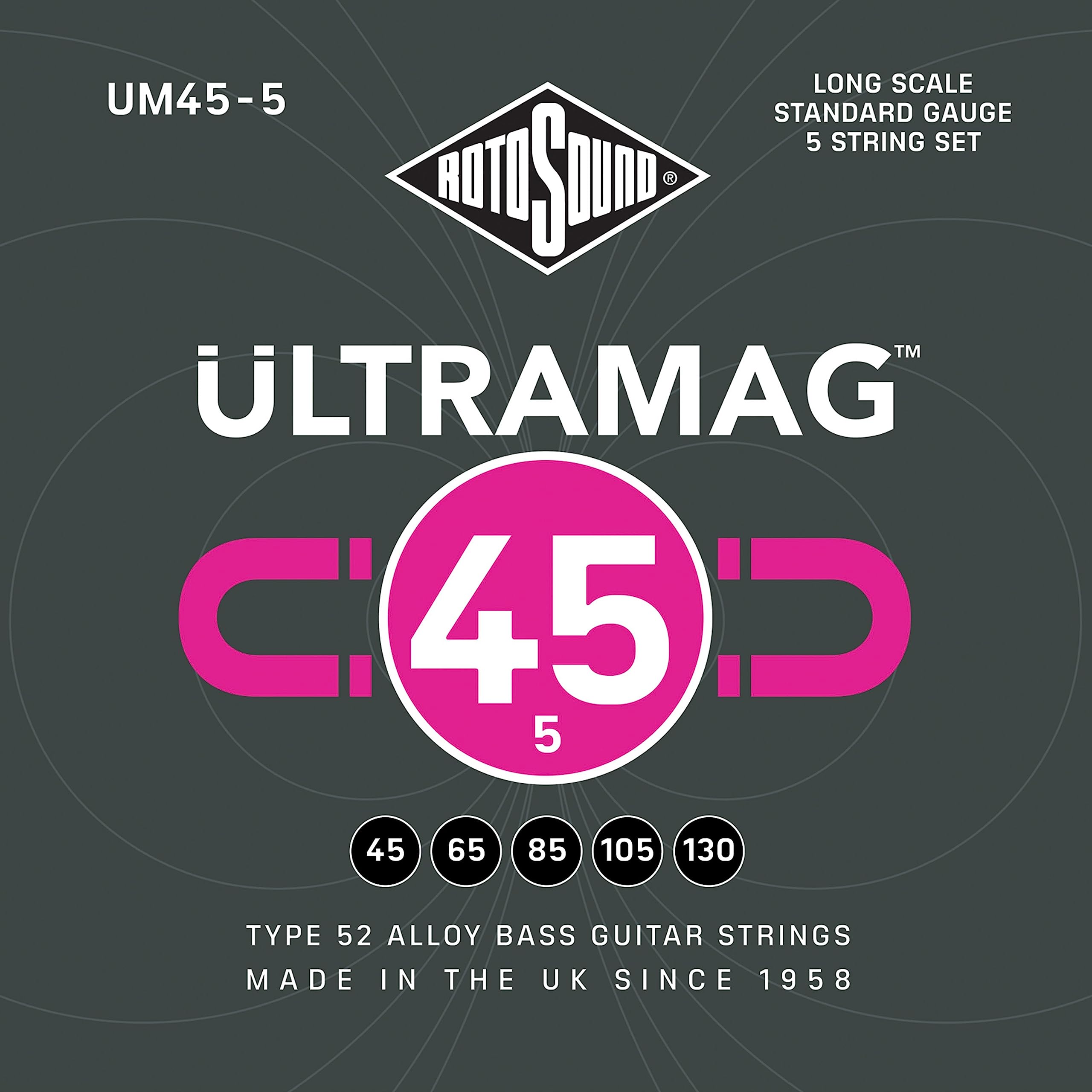 Rotosound strings for electric bass ULTRAMAG 52 ALLOY ROUNDWOUND 5-str. UM45-Standard 45-130, Grey — image 1