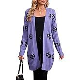 Women's Halloween Cardigan Sweaters Loose Ribbed Open Front Knit Coat Pumpkin Long Sleeve Cute Fall Winter Clothes