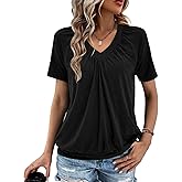 Gihgoew Summer Tops for Women 2025 Shorts Sleeve Womens Tops,V Neck Soft Casual Loose Fit Ruched Top T Shirts Tee Clothes