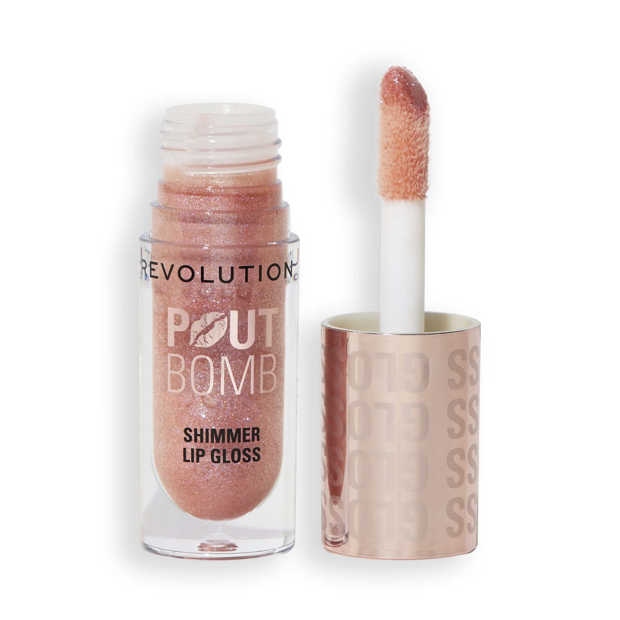 Revolution, Pout Bomb Shimmer Gloss, High-Shine Lip Gloss & Shimmer for Glossy Lips with Hyaluronic Acid & Sweet Vanilla Scent, Glimmer Nude, 4.5ml