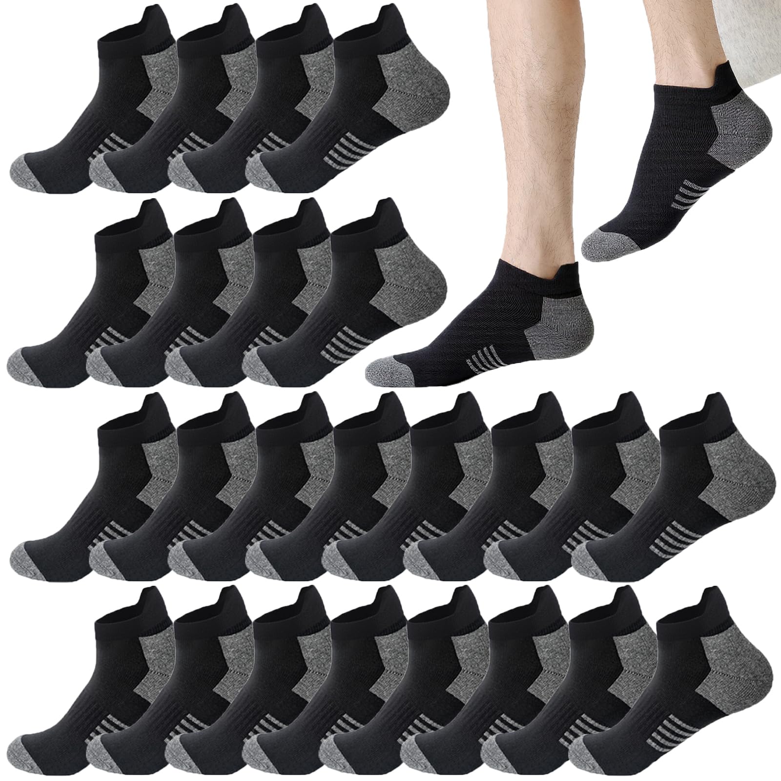 Photo 1 of 10-20 Pairs Athletic Ankle Socks for Men Breathable Low Cut Running Socks Cushioned Moisture Wicking for Sport Traveling (US, Alpha, One Size, Regular, Regular, 12 Pairs Style 1-Black)