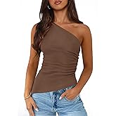PRETTYGARDEN Womens 2026 Summer Y2K Tops Sleeveless One Shoulder Slim Fit Shirts Ruched Knit Asymmetrical Top Blouse