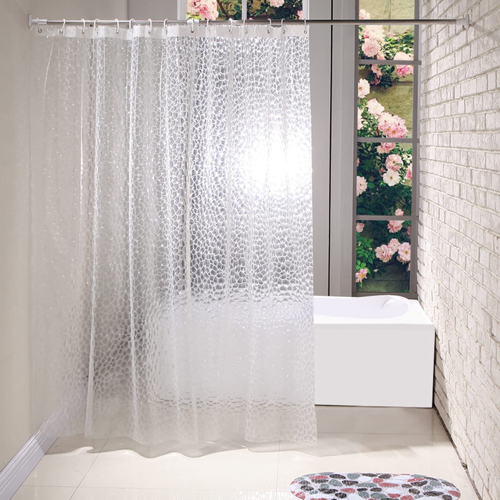 KnSam Shower Curtain 120 x 180 cm (Width 120, Height 180), Anti-Mould, Thickening EVA Shower Curtains, Environmentally Friendly Bath Curtains, Washable, 3D Waterproof with 12 Shower Curtain Rings