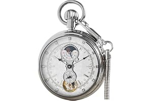 VIGOROSO Men's Vintage Full Copper Hand-Wind Mechanical Second&24hours Sub-dials Pocket Watch in Box