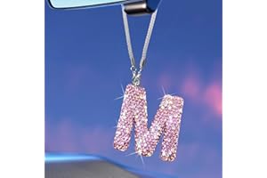 STYVIN Bling Pink Car Accessories for Women Letter Charm, Rainbow Color Rear View Mirror Cute Crystal Pendant Car Decorations, Lucky Gifts Girly Diamond Rhinestone Charm Interior M