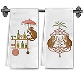 Elefeltclave Preppy Chinoiserie Monkey Kitchen Towels for Room Decor,Cocktail Gifts for Women Decorative Hand Towel,Gifts for Cocktail Lovers Dish Tea Towels for Bar Cart Decor,16X24 Inch Set of 2
