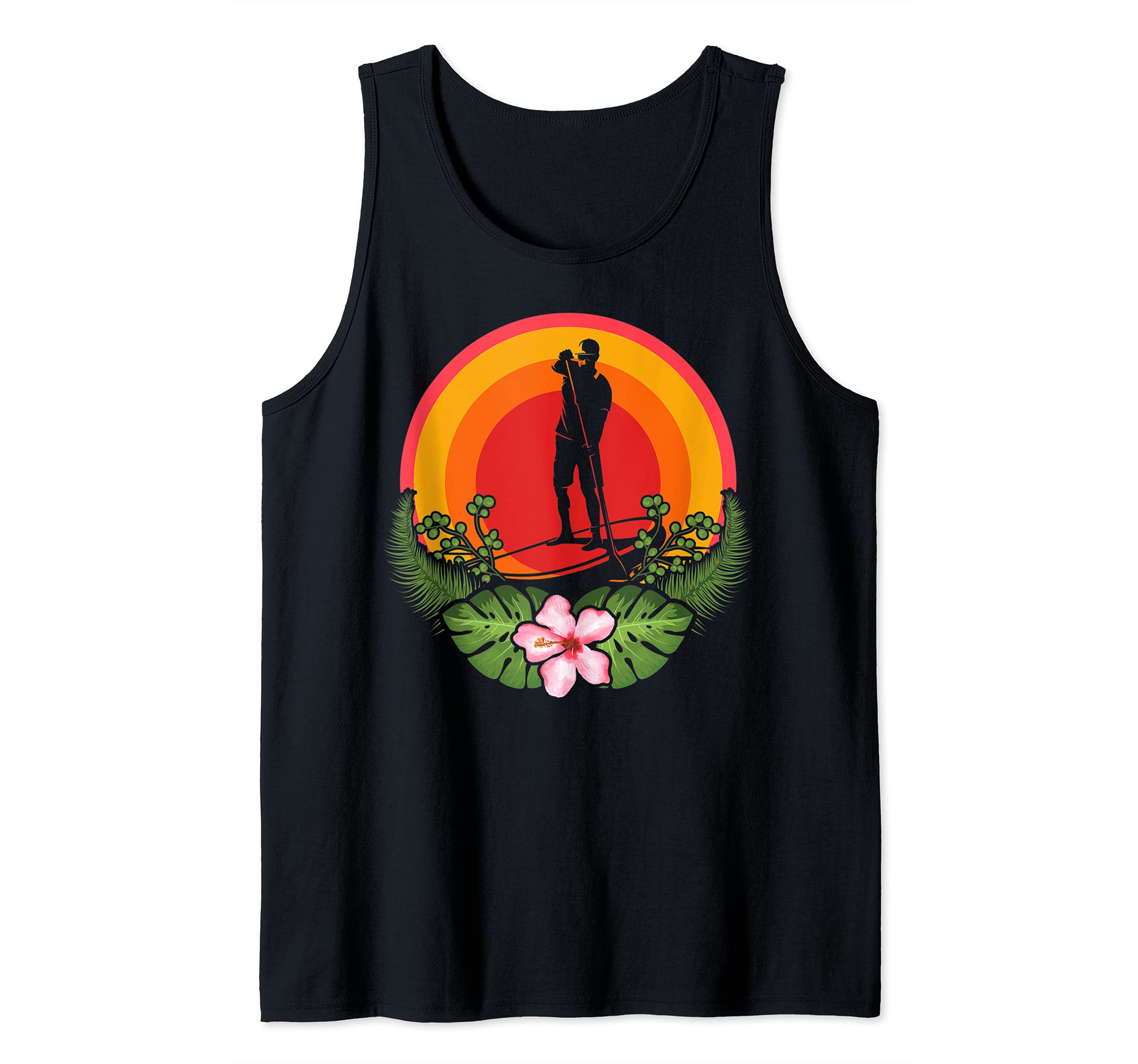 Stand Up Paddling Tropical Sunset Flowers Paddleboarder SUP Tank Top