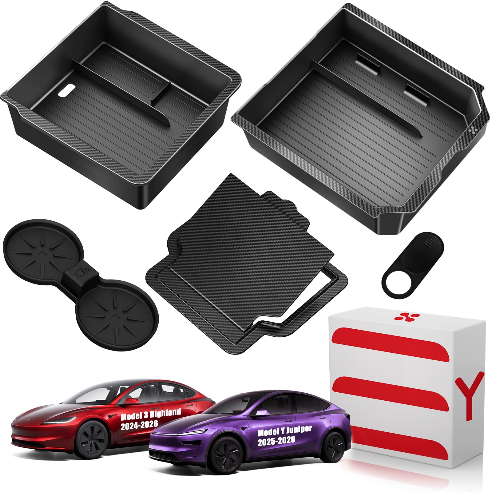 XINTUO Tesla Model Y Juniper 2025 2026 & Model 3 Highland 2024 2026 Center Console Organizer Tray [Slide Smoothly + Easy Installation] Cup Holder for Tesla Model Y Juniper Accessories Image