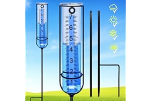 RYOEIKT Rain Gauges for Yard Upgrade, Rain Gauges Outdoors Best Rated, 7 inch Large Glass Freeze Proof Rain Gauge with Stake - Easy to Read and Installation Rain Gauge Outdoor for Garden, Lawn & Deck
