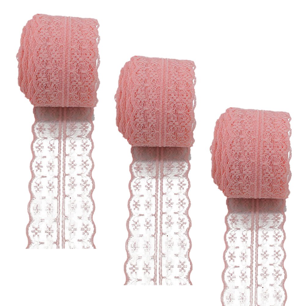 3 Rolls 10 Meters Floral Lace Ribbon Lace Trim Webbing Fabric for DIY Jewelry Making Craft Wedding Accessories Gift Wrapping(Peach)