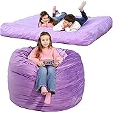 Bmag Giant Bean Bag Chair Bed, 6FT Convertible Bean Bag Chair & Crash Pad, Large Floor Sofa Lazy Chair with Memory Foam, Big Sofa Bed in Bedroom Dorm Room, Removable Washable Cover, Purple
