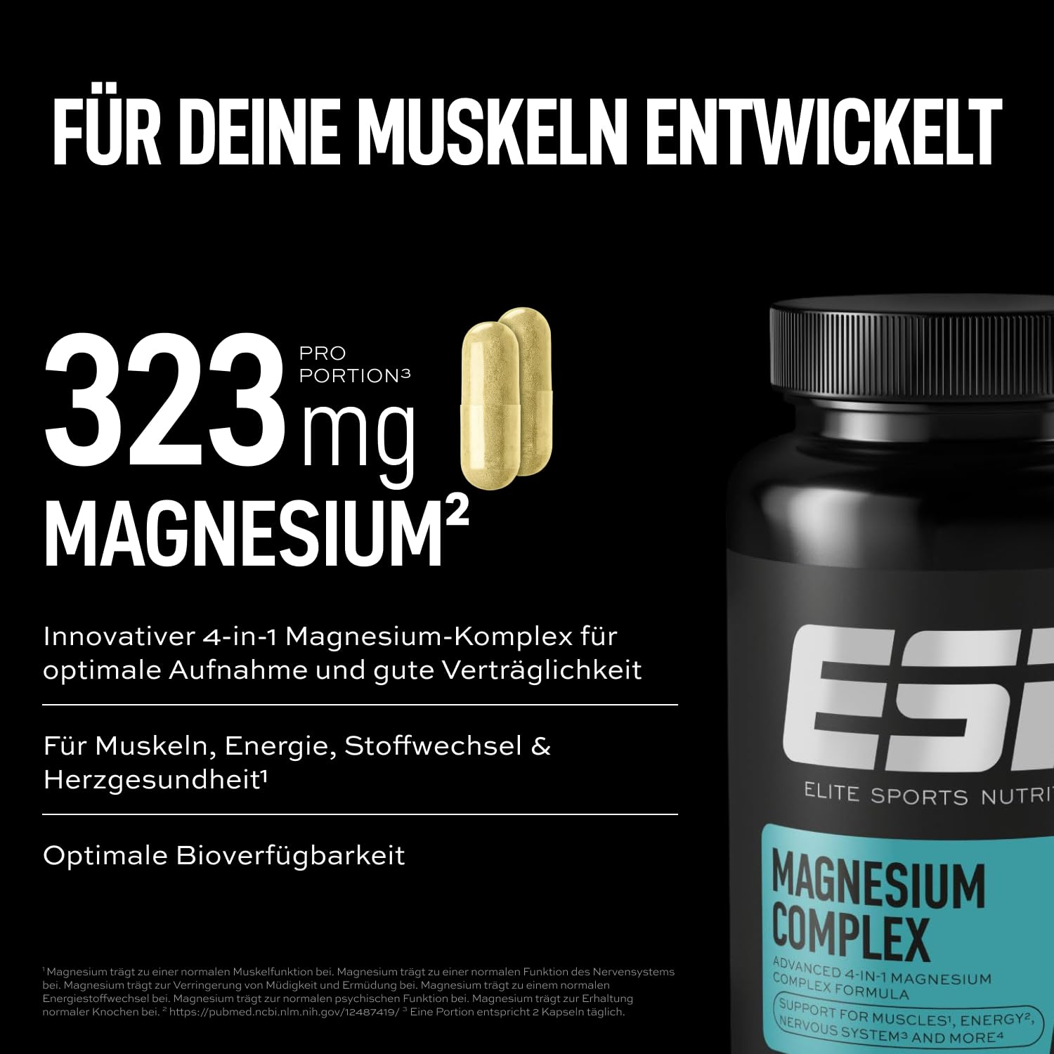 ESN Magnesium Complex - hochdosiertes Nahrungsergänzungsmittel mit 4-in-1 Komplex Formel - 323 mg Magnesium pro Tagesportion - vegan - 90 Kapseln, 30 Portionen 3