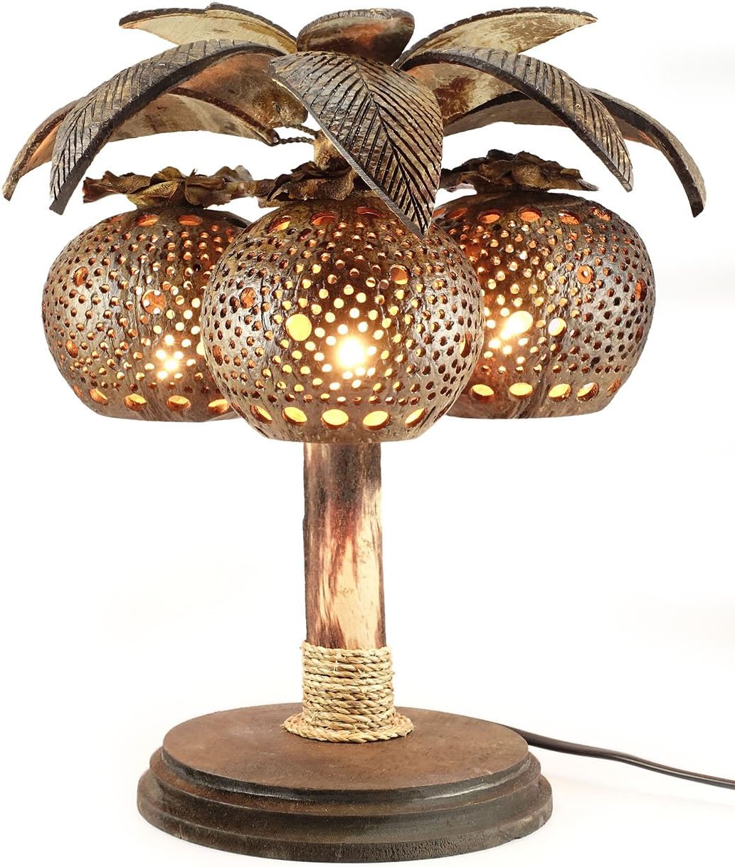 ELKALA Handmade Coconut Tree with Coconut Shell Lamp 11" Height Table Lamp Amazing Night Light for Bedroom - Bedside - Living Room - Kitchen - Tropical Decor Perfect Gift for Everyone