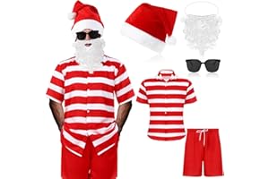 Velmitten 5 Pcs Christmas Hawaiian Shirt Shorts Xmas in July Santa Claus Suits Summer Tropical Beach for Men Women