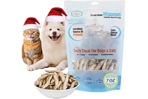Amzey 7oz Minnows Dog Treats - Freeze Dried Minnows Cat Treats - High Protein & Premium Quality Training Treats - Bulk Package (1.6" to 2.8" Length Each)