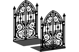 2pcs Black Metal Bookends with Gothic Patterns Adjustable Book Ends for Shelves Heavy Duty Iron Book Stopper with 8 Non-Slip 