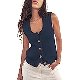 Biffxeu Womens Sleeveless Sweater Vest Fall Ribbed Tank Top Button Down Knit Casual Clothes Summer Going Out Tops with Pocket