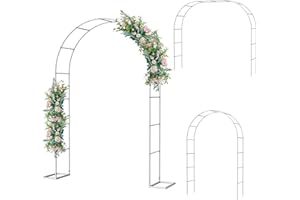 FOGEIN Metal Garden Arch Trellis Arbor, Wedding Arch Stand with Steel Frame,5.3'W * 7.6'H or 7.9'W * 6.3'H Ft,for Garden Arbor Trellis & Climbing Plant, Bridal Party & Ceremony Decorations (White)