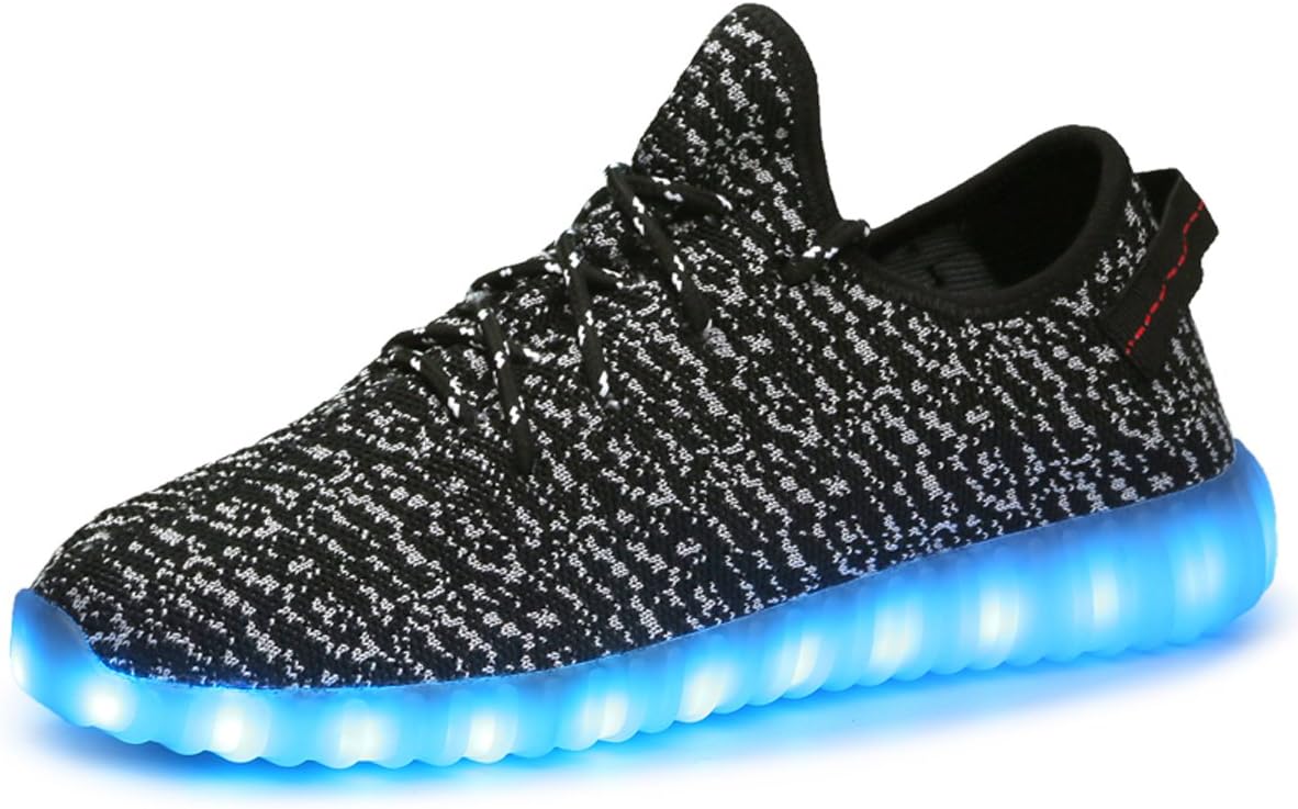 Luoine LED Luminous Unisex Shoes Men & Women USB Charging Black Light 7 Colors Glowing with Fluorescent Shoelaces 9 D(M) US