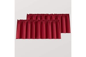 Mrs.Naturall Red Kitchen Valances 2 Pack Rod Pocket Blackout Insulated Thermal Room Darkening Short Curtain Valances for Living Room Windows 52 x 18 Inch Length