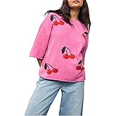 Yidarer Women’s Print Knitted Half Sleeve Top Cropped Lightweight Pullover Sweaters Crew Neck Casual Daily Outfits