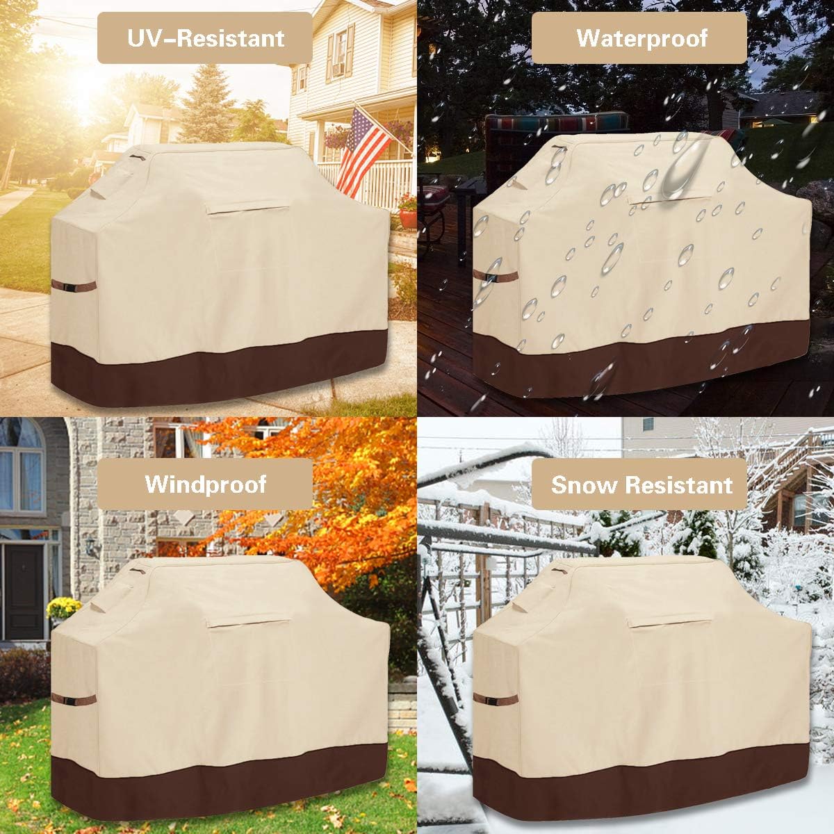 Vailge Grill Cover, 58-inch Waterproof BBQ Cover, 600D Heavy Duty Gas Grill Cover, UV & Dust & Rip & Fading Resistant, Suitable for Weber, Brinkmann, Char Broil Grills and More, Beige : Garden & Outdoor