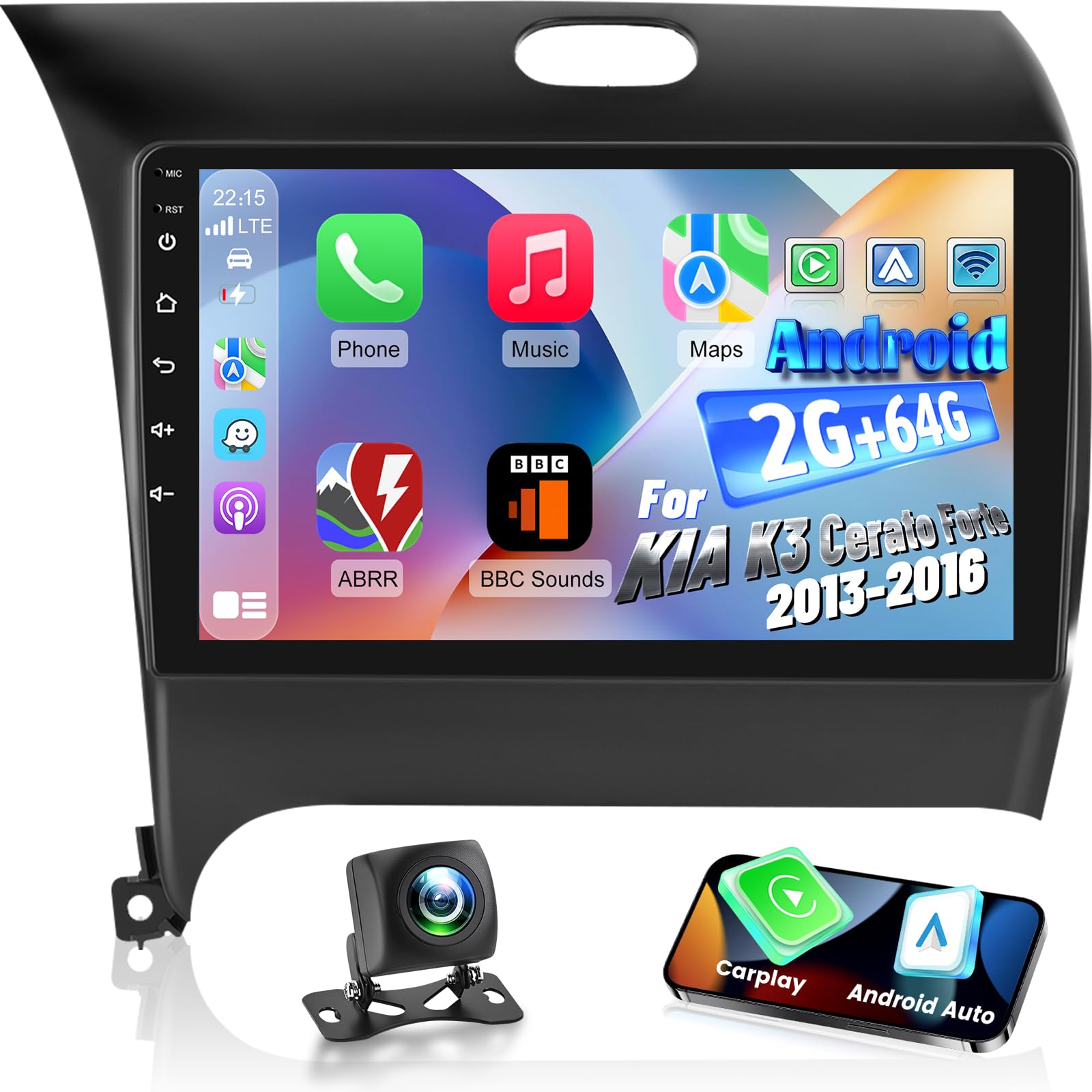 Photo 1 of [2+64G] NHOPEEW Car Radio for KIA Cerato K3 Forte 2013-2016 with Wireless Carplay and Android Auto, 9 Inch Touchscreen Android Car Stereo - DSP/GPS Navi/WiFi/SWC/Bluetooth + AHD Backup Camera
