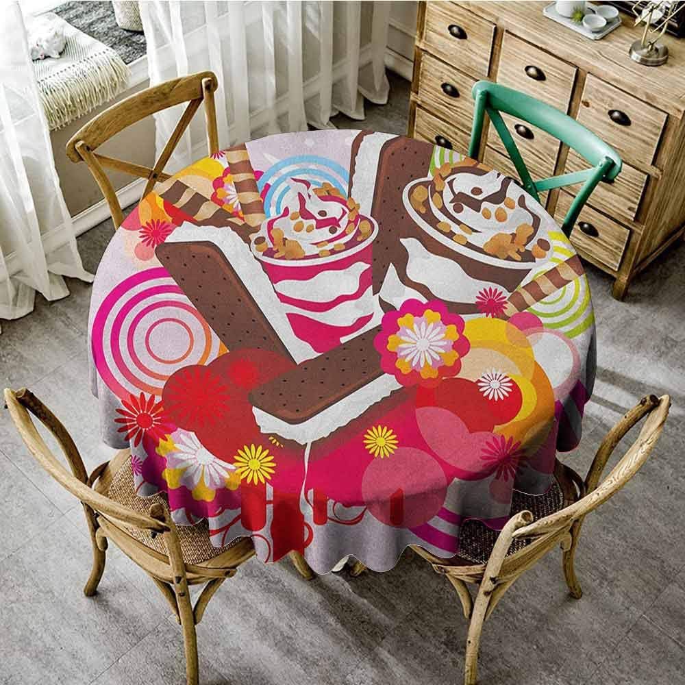 ScottDecor Fabric Tablecloth Ice Cream Mixed Yummy Desserts with Exotic