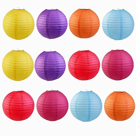 12 Pcs Colorful 8 Inch Round Paper Lanterns Decorations For