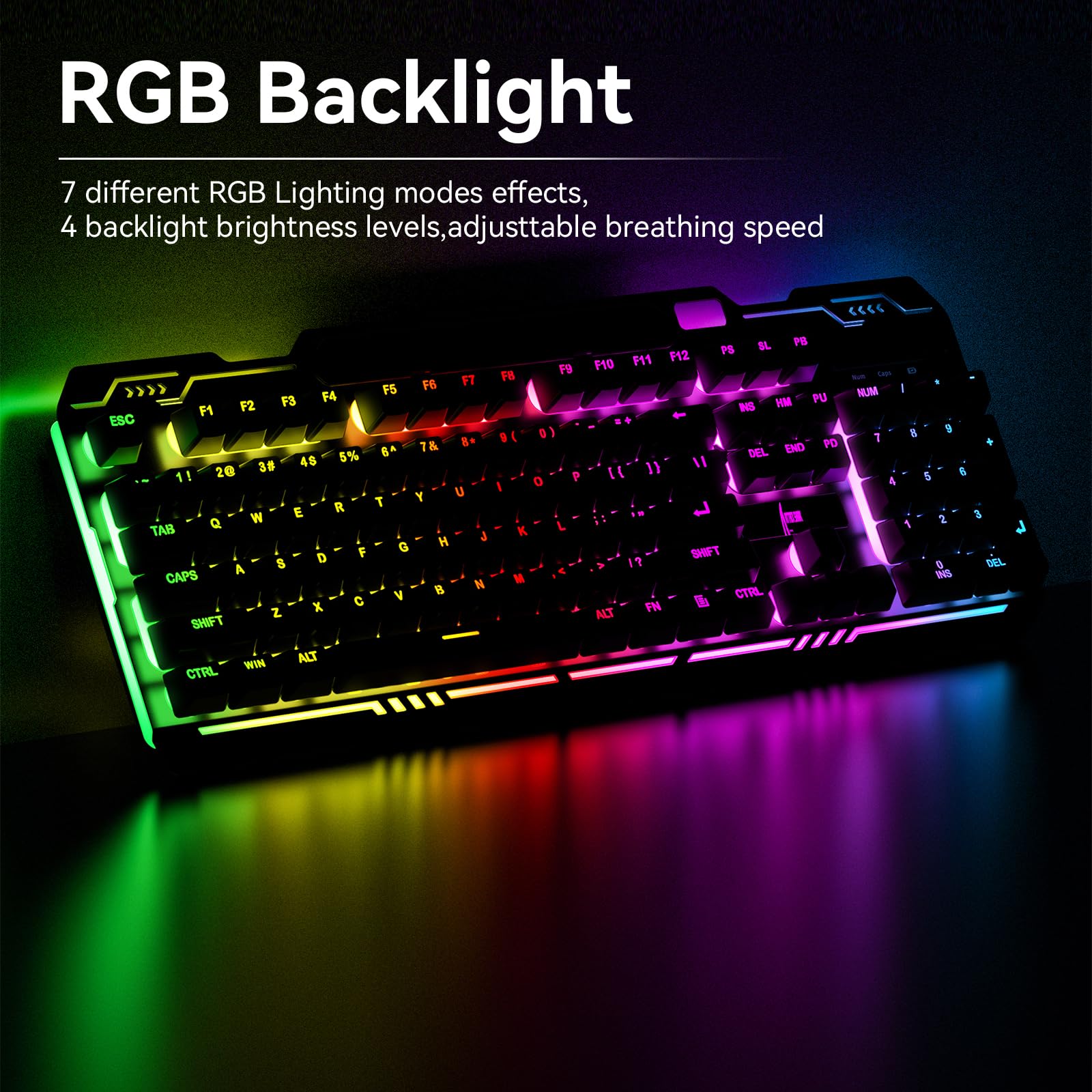 XISOGUU Wireless Gaming Keyboard and Mouse Combo, RGB Backlit Rechargeable 2000 mAh Battery, Mechanical Feel Anti-ghosting Keyboard + 6D 4800DPI Mice for PC Gamer