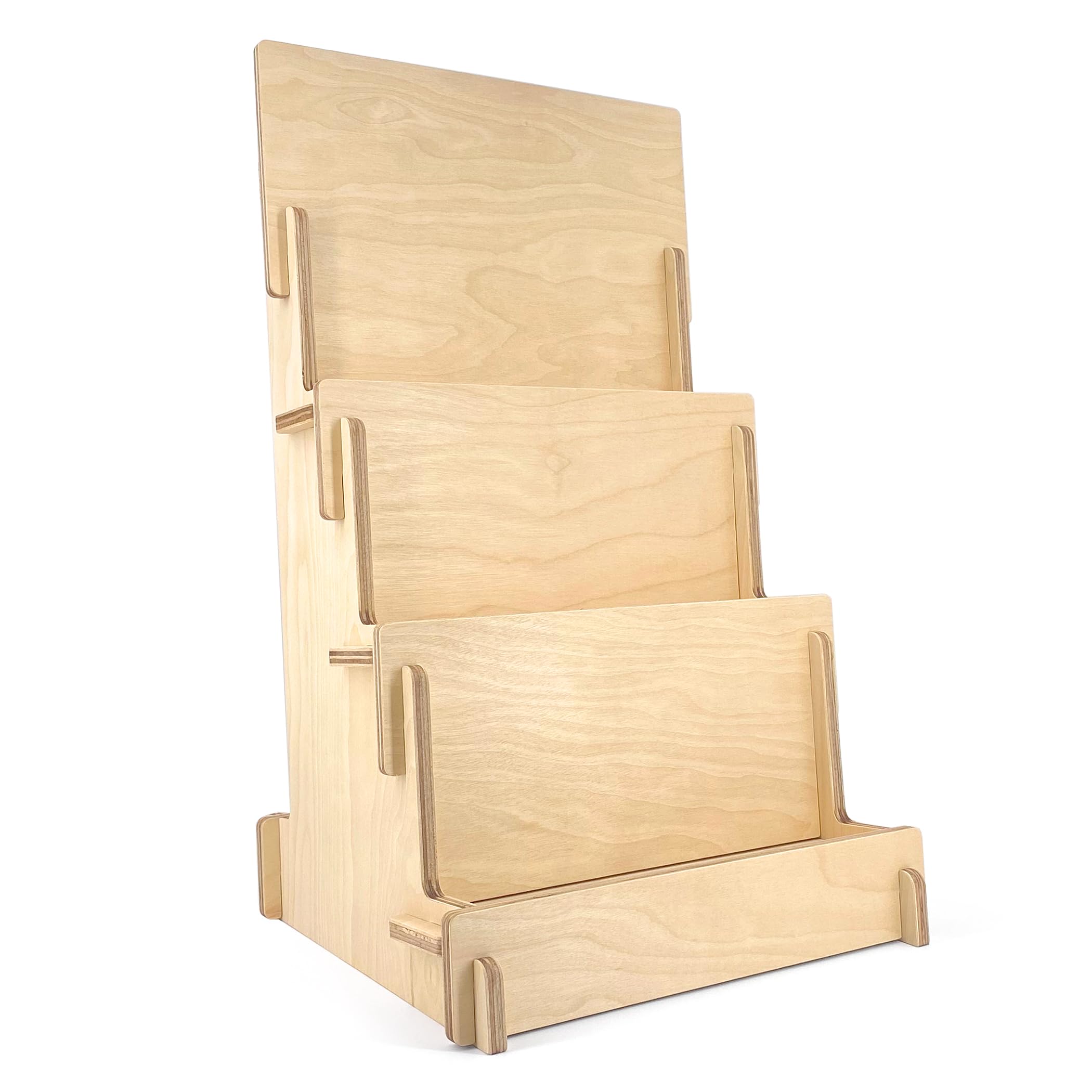Wooden Counter Display, Simple Interlocking, Ladder Display, 3 Shelves, Natural and Sustainable (3 Shelves)