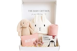 TINY TREASURES New Baby Gift Basket Set with Adorable Newborn Essentials for Baby Girl and Boy | Quality Baby Shower Gift Baskets with Soft Swaddle Blanket | Cutest Newborn Gift Set, Gift-Ready Packaging (Pink)