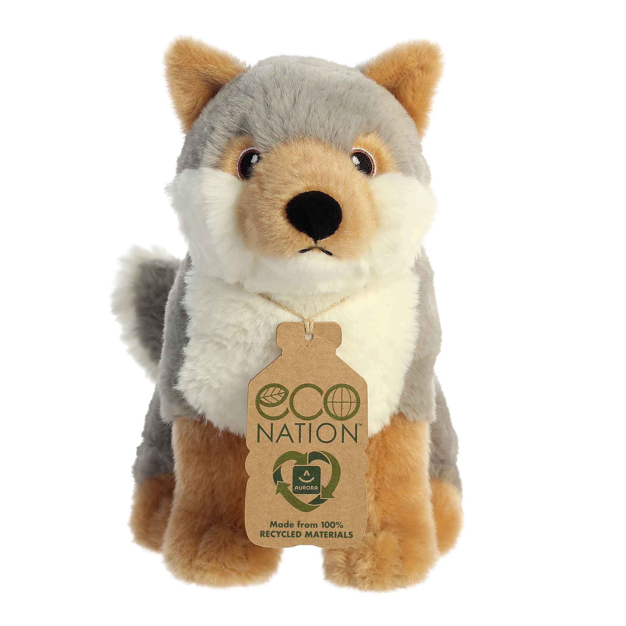 Aurora® Responsibly Made Eco Nation™ Wolf Stuffed Animal - Ideal for Playtime Adventures - Perfect for Birthdays or Just Because - Gray 9 Inches