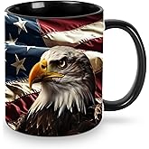 LYEMVHE Eagle USA Flag Coffee Mug Funny Ceramic Tea Cup Novelty Present for Women Men Home and Office Birthday Microwave Safe 11oz