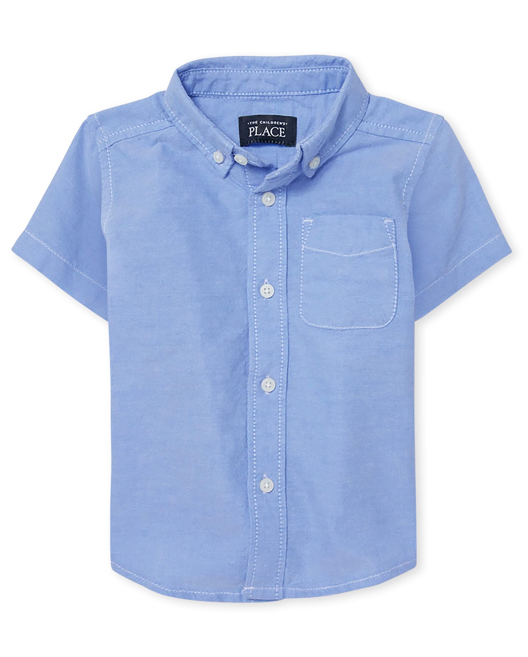 Photo 1 of The Children's Place boys And Toddler Short Sleeve Oxford School Uniform Button Down Shirt, Light Blue Oxford Single, 12-18 Months US