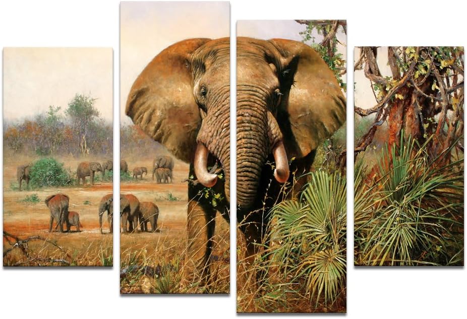 Elephant Canvas Wall Art Pictures,Huge Elephant Portrait Canvas Prints with Frame,Ready Haning On,Animals Picture Interior Wall Decor