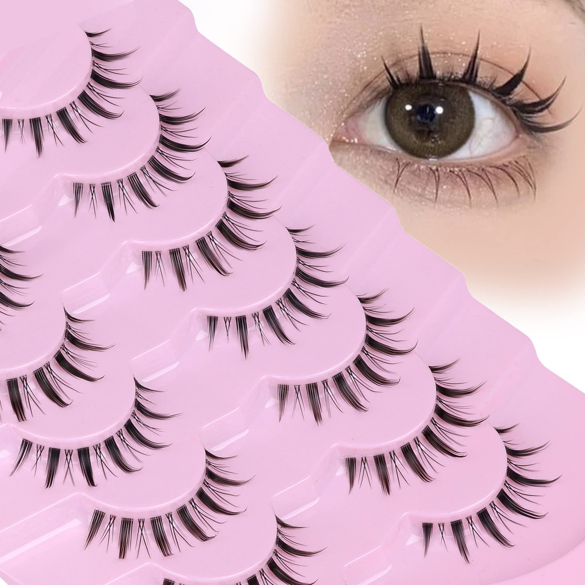 Photo 1 of False Eyelashes Wispy Manga Lashes Natural Look Japanese Anime Lashes Manhua Effect Look Like Individual Clusters Spiky Cosplay Eyelashes with Clear Band 7 Pairs Pack by EYDEVRO