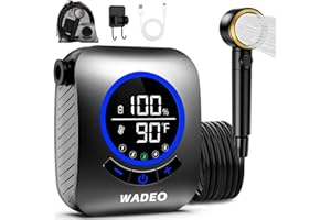 WADEO Portable Shower for Camping, 8000mAh Rechargeable Camping Shower Pump with 5 Pressure Levels, Fahrenheit Display, IPX8 Waterproof for Outdoor Camping, Travel, Car Washing, Pet Bathing