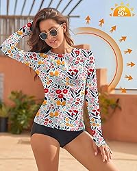 WOWENY Women Rash guard Long Sleeve Swimsuit Top